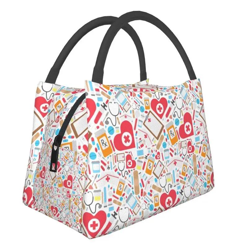 Pink Nurse Life Insulated Lunch Tote Bag for Women Nursing Print Portable Thermal Cooler Bento Box Work Travel Food Bags