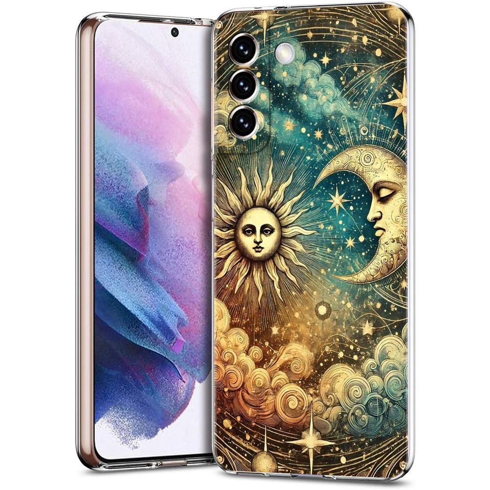 Transparent Phone Case Cover for Samsung Galaxy S25 S24 S23 S22 S20 S21 FE Ultra S24 S23 S10 S10E Plus 5G Sun Moon Stars Pattern