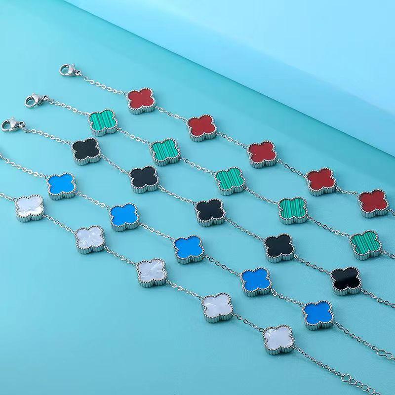 Bracelet trèfle à quatre feuilles avec acier titane double face qui ne se décolore pas et bracelet tendance à cinq fleurs, simple et polyvalent