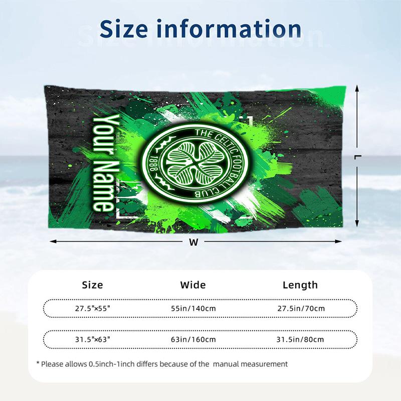 Beach Towel Custom Name Text, Quick Dry Large Towel For Beach HomeCeltic FC