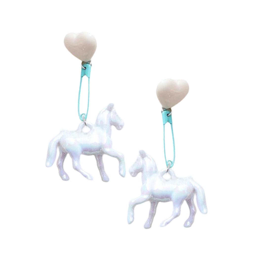 Heart Shape Paperclip Horse Earrings Long Resin Dangle Earrings Punk Style Drop Earrings Suitable for Youthful Women