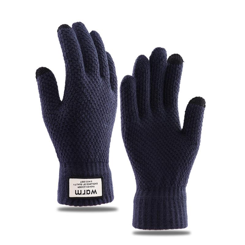 Autumn and Winter Cold-proof Knitted Gloves Men's Velvet Thickened Warm Outdoor Riding Warm