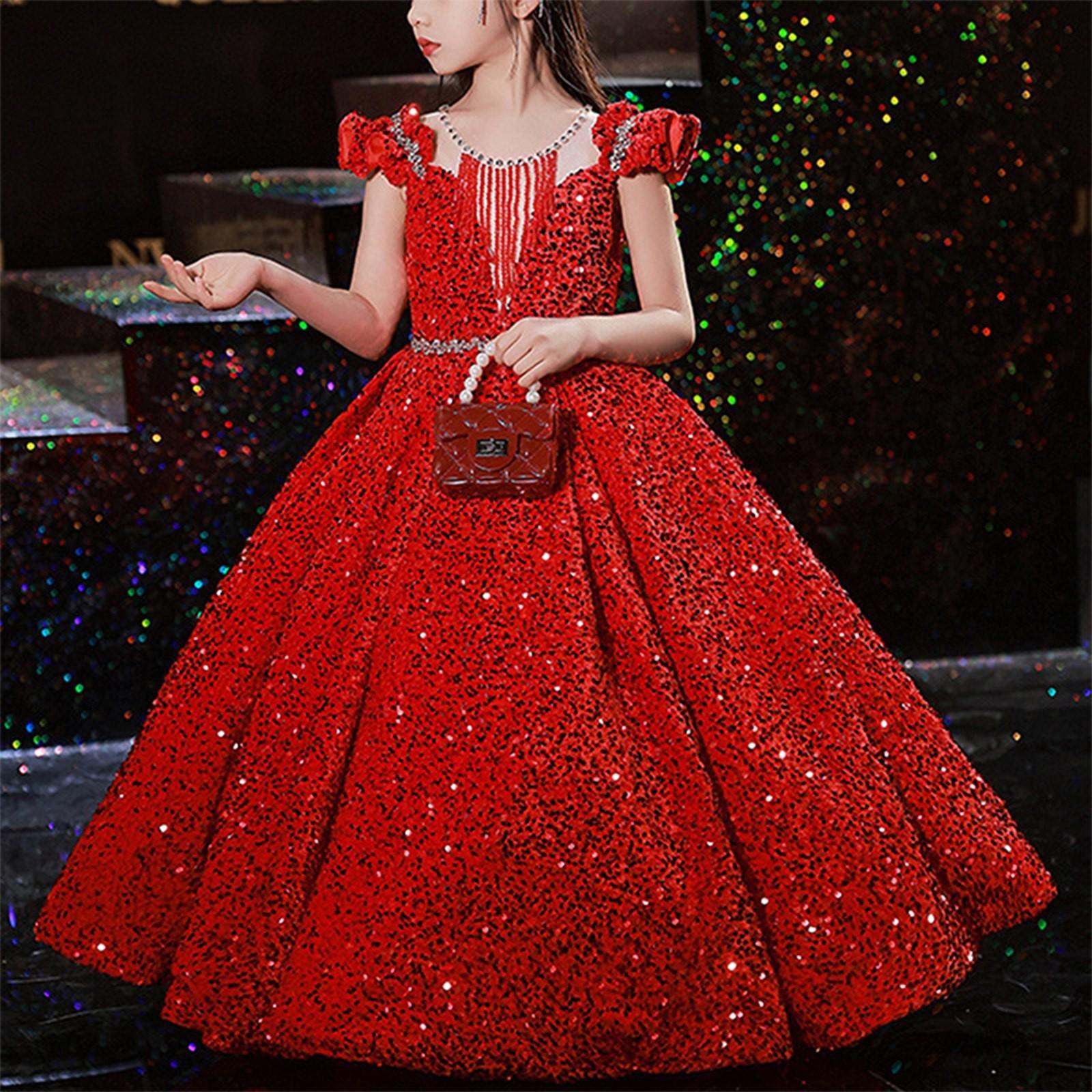 

Kid Girl Lace Short Sleeve Princess Gown Party Tulle Dress Cosplay Clothes 160 червоний