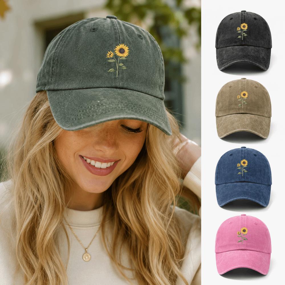 Sunflower Printed Baseball Cap Washed Cotton Sun Hat Vintage Dad Hat  For Women Man