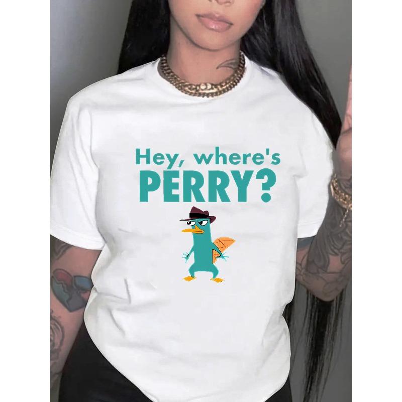 

Women s Cartoon Duck Print T-Shirt Casual Short Sleeve Round Neck Summer Vacation Tee S белый