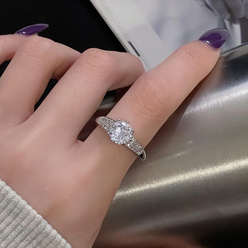 Micro-Set Zircon Bright Imitation Diamond Open Ring Light Luxury High Sense Niche Design Fashion Accessories Women