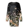 Damen Rundhals Vintage Blumendruck Langarm Wickelkleid Sweatshirt Kleider