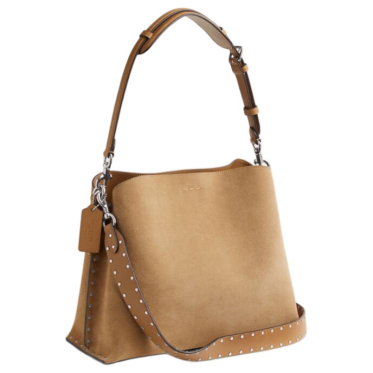 Coach Willow 32 Leštěná Crossbody Kabelka s Cvočky a Zapínáním na Zámek Dámské Kabelky Béžová CU058-LHNM5