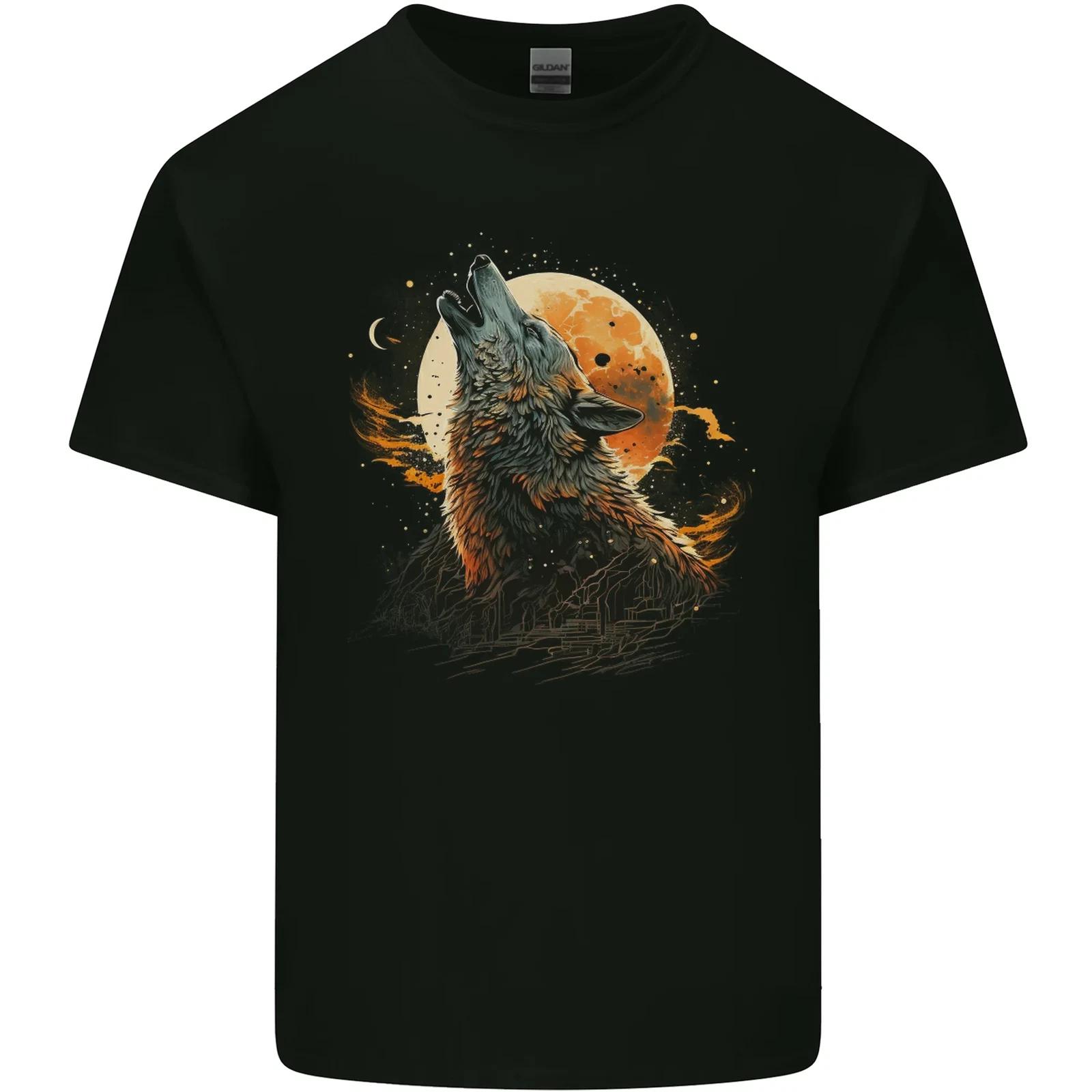 A Howling Wolf in the Moon Light Kids T-Shirt Childrens S