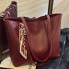 Wine Red PU Leather Tote Bag For Women Business  Large Capacity Shoulder Bag With Silk Scarf Decor For Daily Shopping Travel
