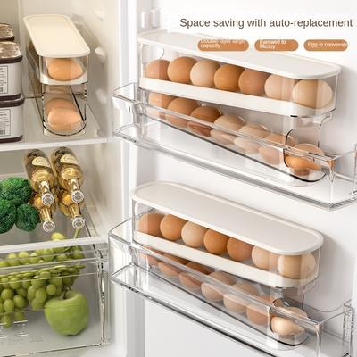 Rolling Egg Dispenser for Refrigerator,Space Saving Double Layer Egg Holder for Fridge, Automatic 12 Count Egg Storage Container