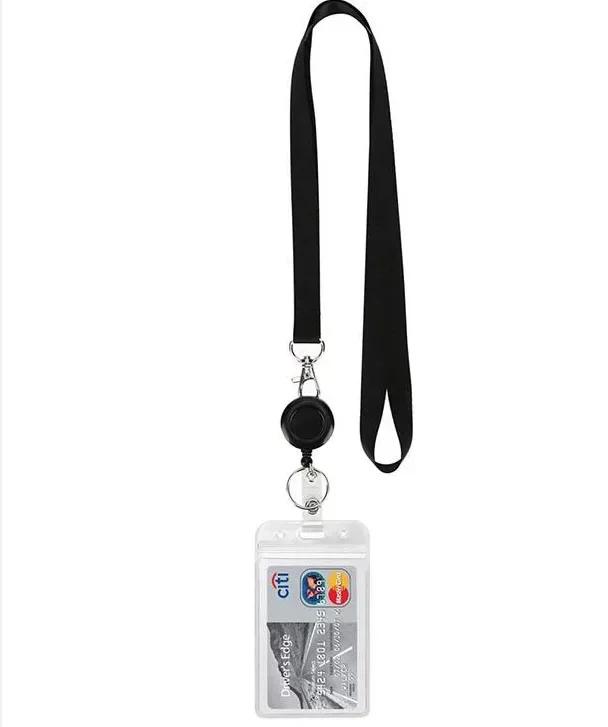 1pc Bus Card Sleeve Case Transparent Staff ID Work Card Cover with Lanyard Exhibition Name Badge Holder Neck Strap Pass Access