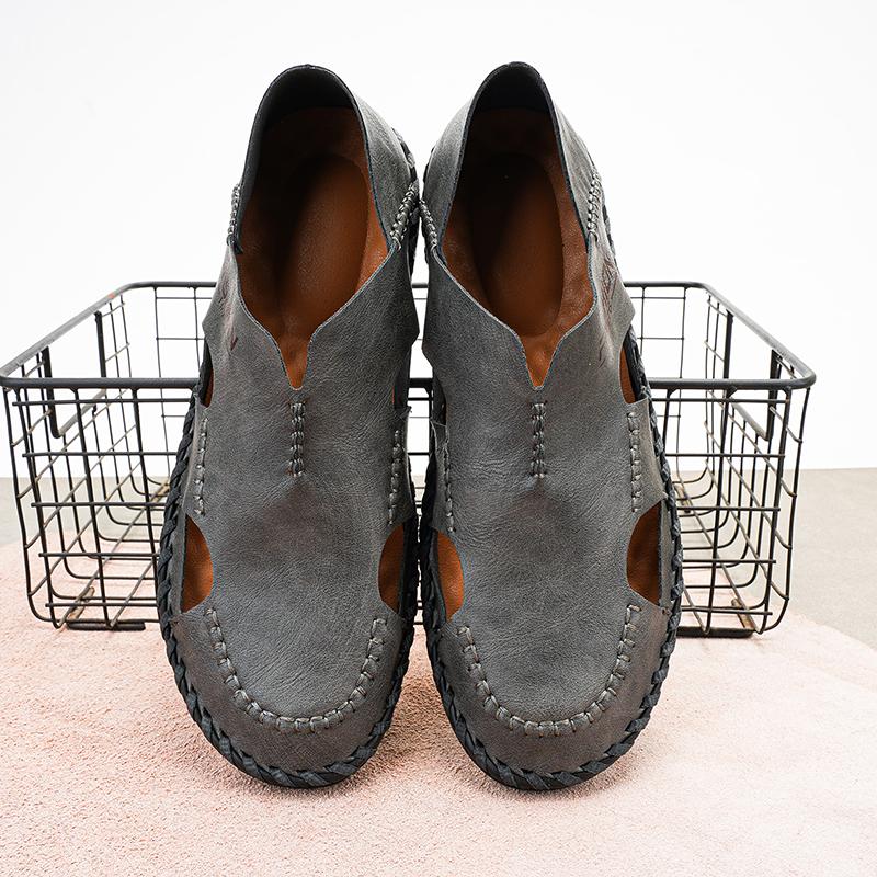 

2024 Мужские сандалии из натуральной кожи, летние новые мужские сандалии большого размера, мужская повседневная обувь, модные сандалии, тапочки, большой размер 38-46 46 серый