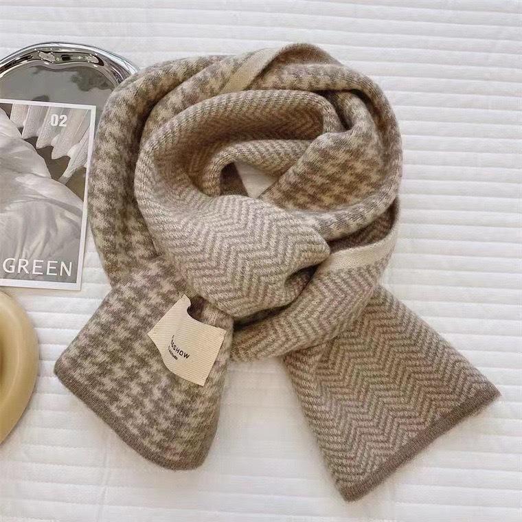 Women's Winter Wool Scarf: Japanese Striped Design, Warm, Versatile Neckwear with Letter Patch for Students and Couples
