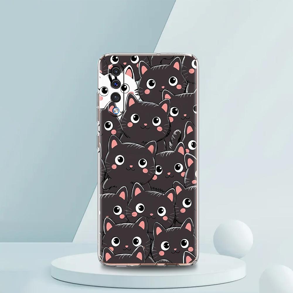 Transparent Phone Case for Samsung Galaxy A16 A14 A12 A22 A24 A42 A03S A06 A20 A30 A40 Soft TPU Cover Cute Cartoon Cat Pattern