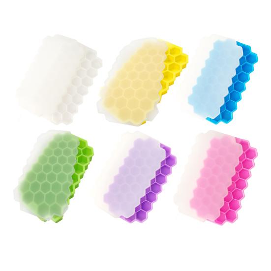 37 Cavity Honeycomb Ice Tray BPA-Free Slow-Melt Reusable Small Ice Mold with Lid Easy Release Silicone Ice Cube Maker for Freezer