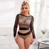 Übergröße Sexy Netzwäsche-Set mit geteiltem Netzstoff & Cut-Out-Design