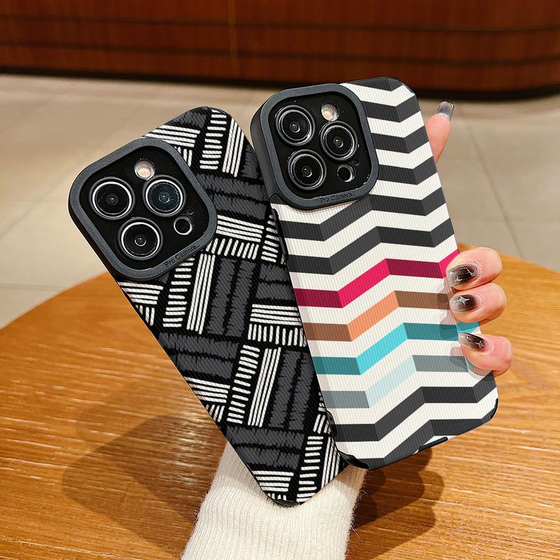 Vertical Grain Leather Shell Green 3D Printed Patterned Soft Silicone Phone Case Back Cover with Camera Lens Full Protection for iPhone