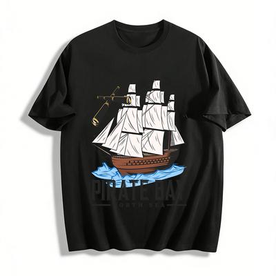 Pirate Bay Severní moře Vintage plachetnice Potisk Ležérní tričko Tričko z čisté bavlny