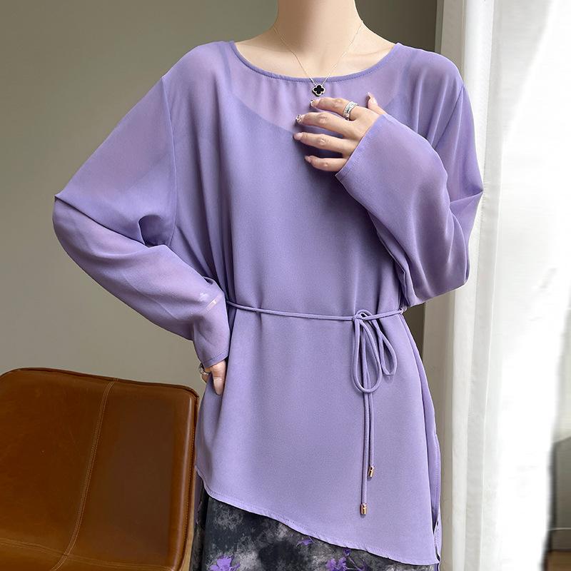 Summer New Irregular Sun Protection Clothes Stacked Lightweight Breathable All-match Slimming Long-sleeved Loose Blouse Top