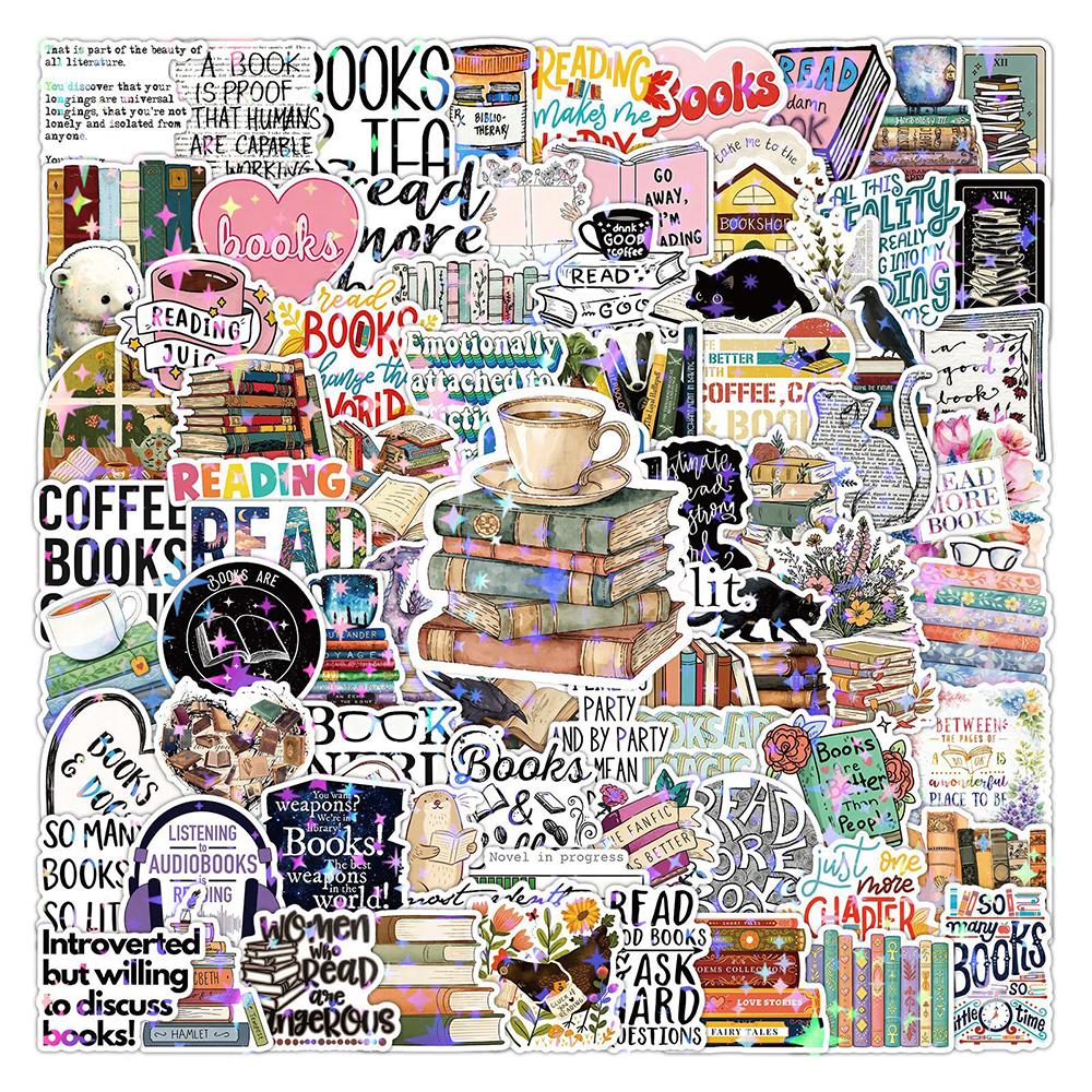10/30/50/100pcs Funny Creative Reading Book Stickers Holographic Aesthetic Decals DIY Notebook Suitcase Phone Decoration Sticker
