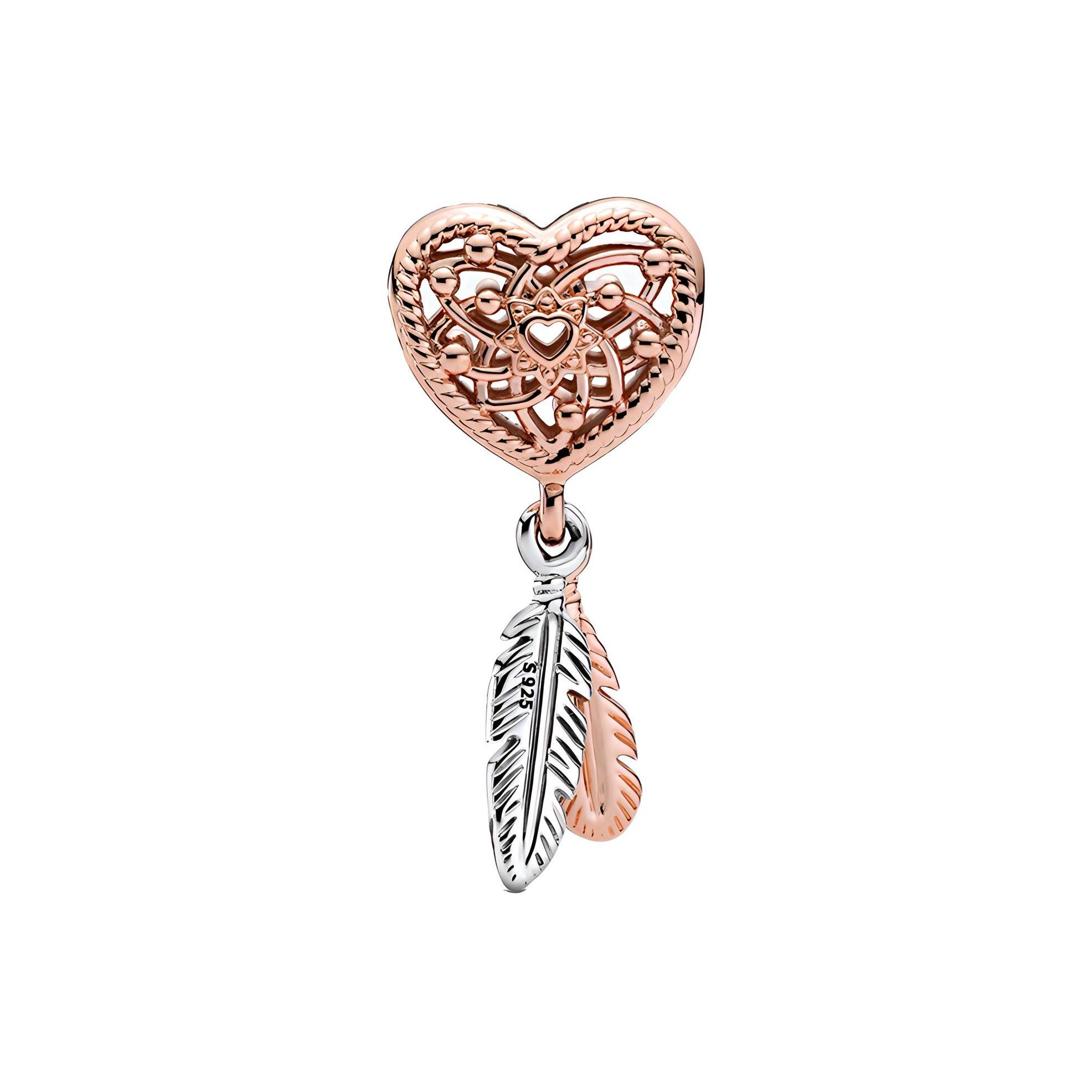 Pandora Hollow Heart With Feather Dreamcatcher Charm Women Charm Rose-Gold 789068C00 Rose Gold