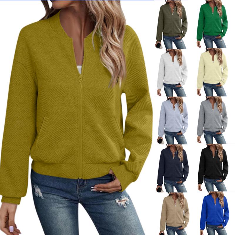 2024 New Autumn Long Sleeve Zipper Cardigan Solid Color Jacket