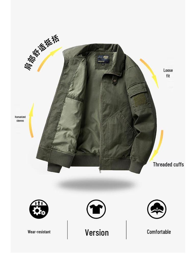2024 Men's Casual 95% Cotton High Collar Pilot Jacket for Spring & Autumn