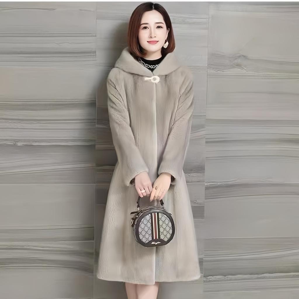 New Winter Imitation Fur Coat Women's Long Imitation Mink Velvet Coat Women's Hooded Thickened and Thin