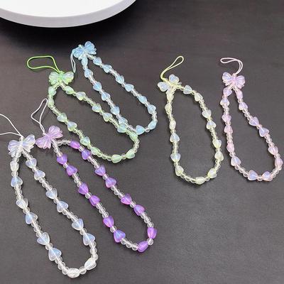 Beaded Mermaid Bow Phone Chain Case Pendant with Small Fresh Wristband