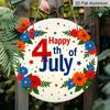 2D Flat, 1pc Round "Happy 4th of July" Aluminum Hanging Sign, Floral Patriotic Star Letter Design, Rustic Metal Wall Decor, Perfect for Independence