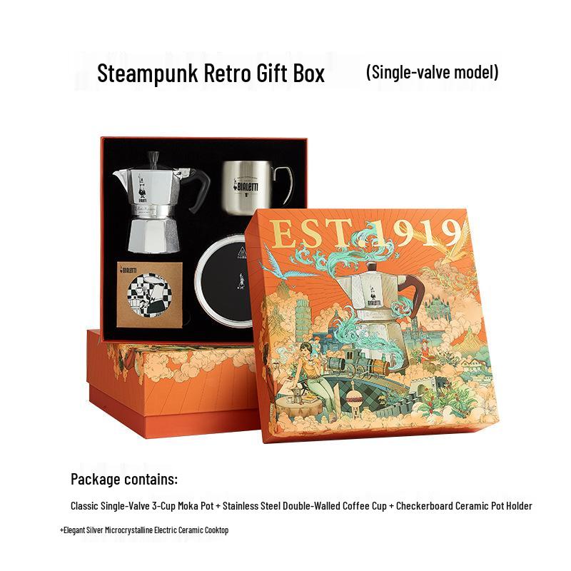Bialetti Steam Age Moka Pot Gift Set: Single/Double Valve Hand-Pour Coffee Maker