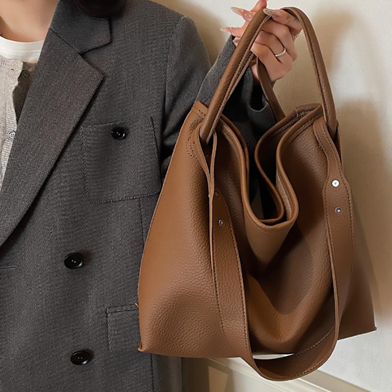 Textured Commuting Tote Bag for Women 2025 New Autumn Large Capacity PU Handbags High-end Shopping Buckle Crossbody Bags