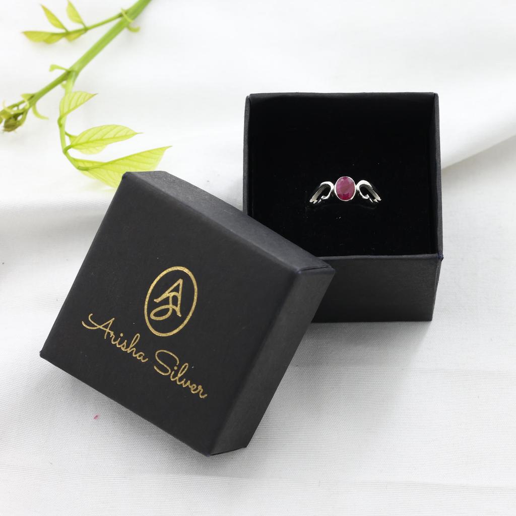 Angel Wings Ring, Lab Created Ruby Silver Ring, Pure 925 Sterling Silver Handmade Jewelry, Women Silver Ring