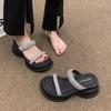 2025 New French Thick-soled Heightening Cool Slippers for Women's Summer Wear High-end Skirt Seaside Beach Slippers for Women