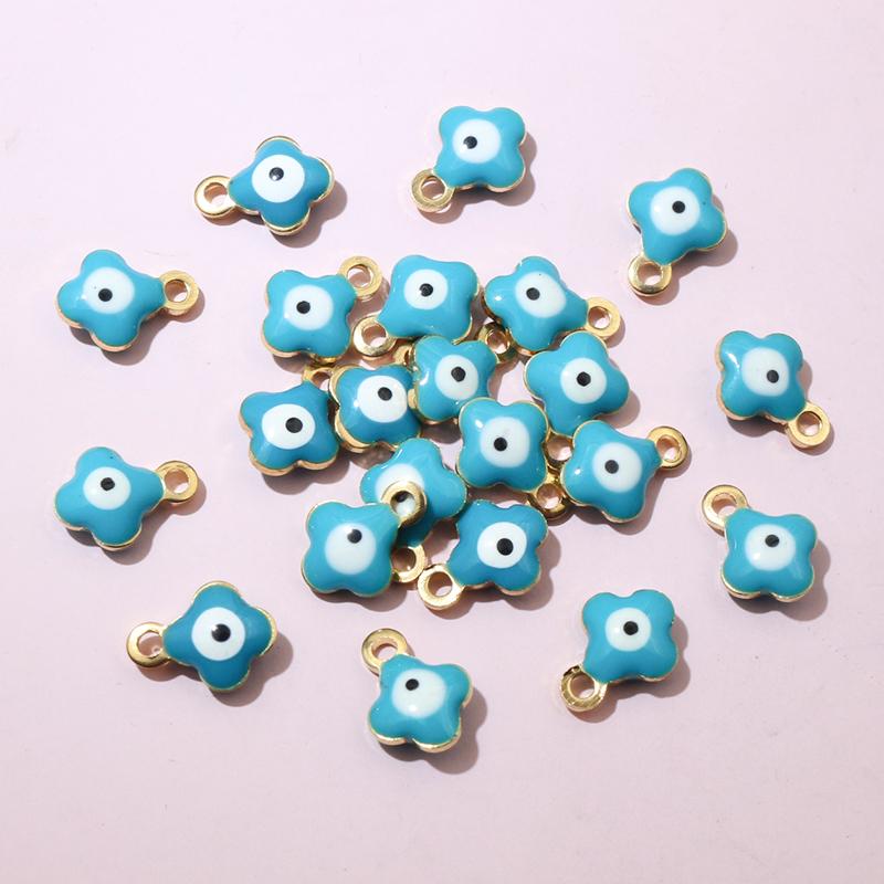 20pcs 9x7mm Enamel Evil Eyes Flower Charms Pendant Small Stainless Steel DIY Jewelry Making Accessories Findings