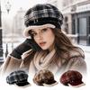 Plaid Pattern Newsboy Cap Warm Lining Octagonal Hat Vintage Peaked Cap  Women