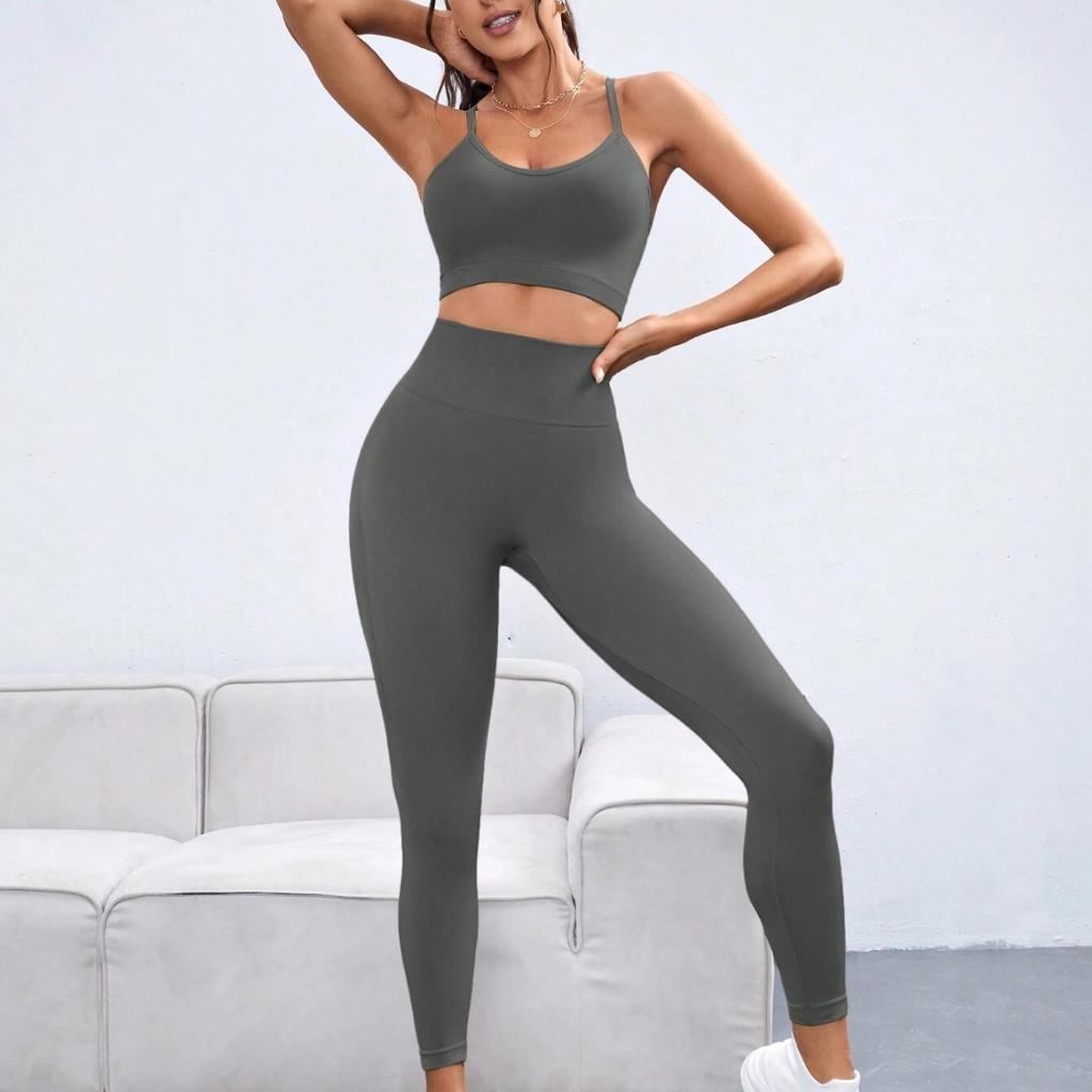 JYL Stitched Naked Feeling High Waist Yoga Pants Outdoor Sports Set