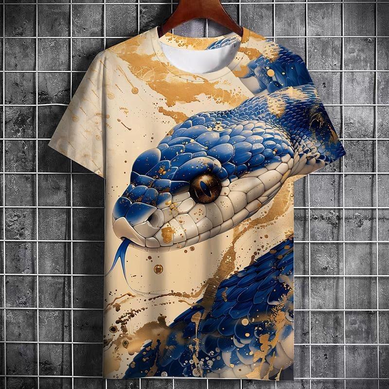 

Snake Print Funny T-shirt Men Retro Graphic Design Street Harajuku O-neck T Shirts Personality Trend 2025 New Year Lucky Tee Top S