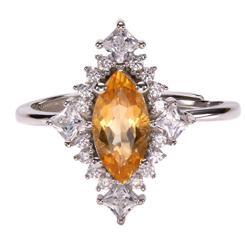 Niche Light Luxury Rhombus S925 Sterlingové Stříbro 18K Zlato Přírodní Barevný Pokladový Prsten, Vysoce Kvalitní Prsten na Ukazováček, Šperky Neztrácející Barvu