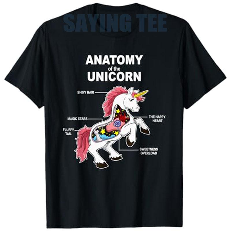 Unicorn Anatomy Cute Magic Creature Funny TShirt Boys Fashion Humor Magical Unicorns Y2k Design Graphic Outfit Saying Tee Tops
