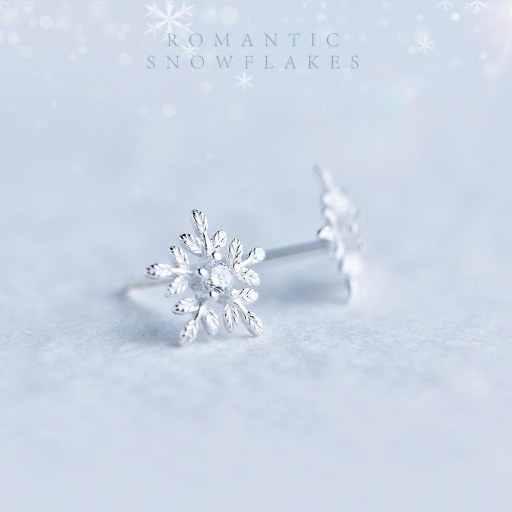S925 Silver Plated Snowflake Earrings with Diamond Flower Necklace Women Jewelry Set Elegant Pendant
