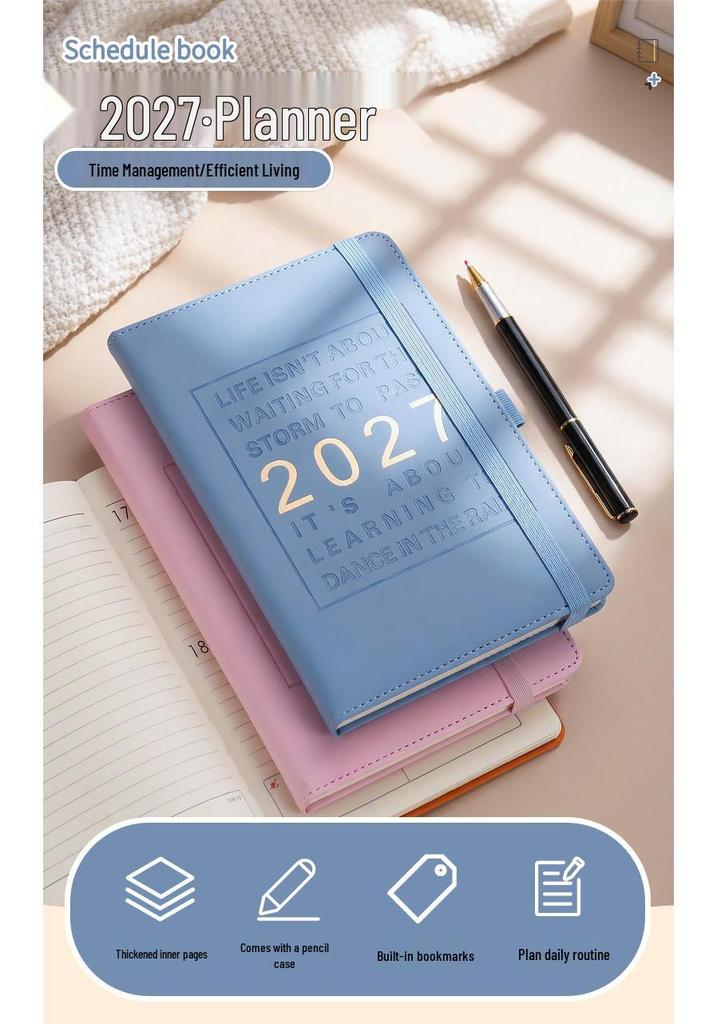 2027 English Strap-Bound Planner: 365-Day Time Management Notebook