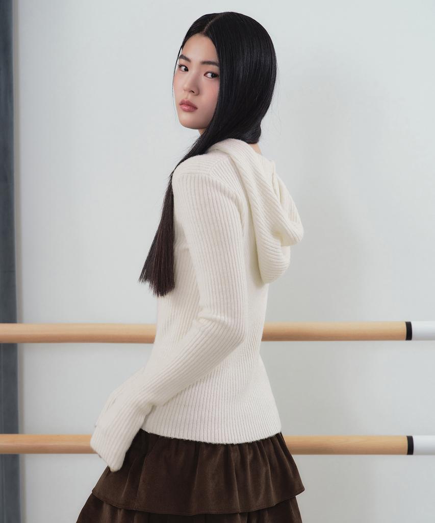 MUSINSA STANDARD WOMAN Women'S Soft Boucle Slim Hooded Knit [Ivory]