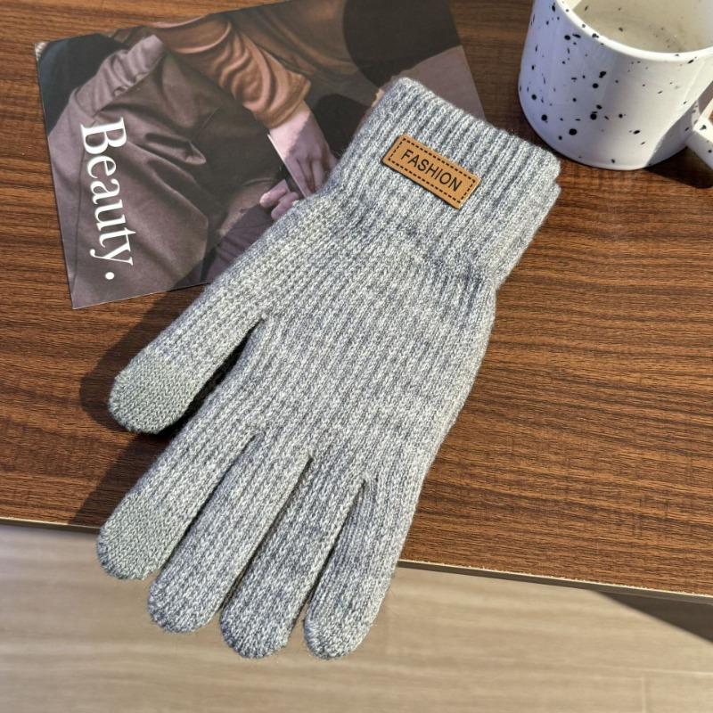 Women's winter touch screen gloves, piled and thickened warm cycling cold-proof wool knitted outdoor men's five-finger gloves
