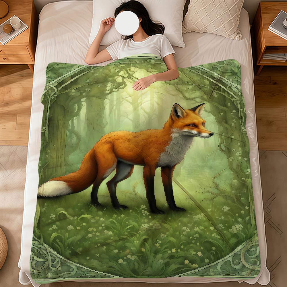 Vintage art animals fox crane flowers soft warm plush blanket dormitory sofa living room pet hogar bedroom gift nap home Flannel