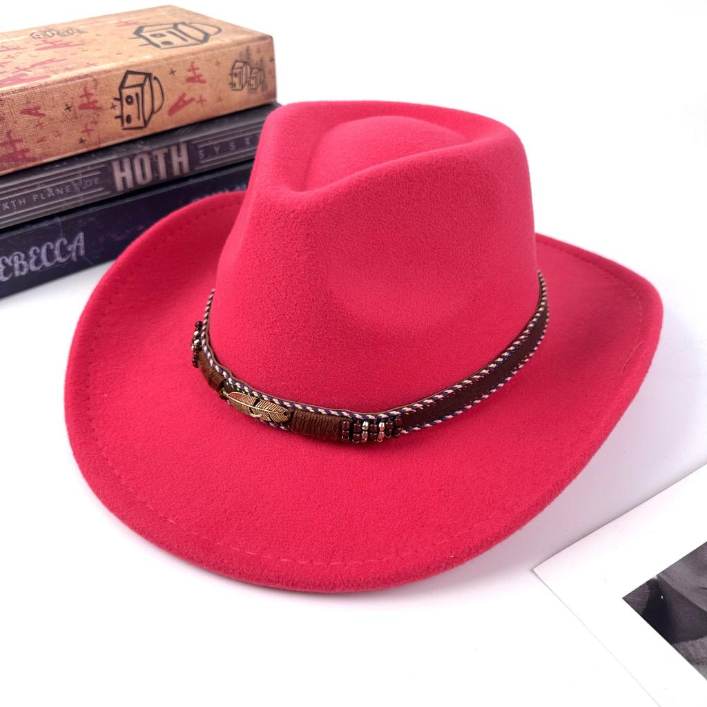 Tibetan top hat retro ethnic style metal feather western cowboy hat men's jazz hat women's felt hat