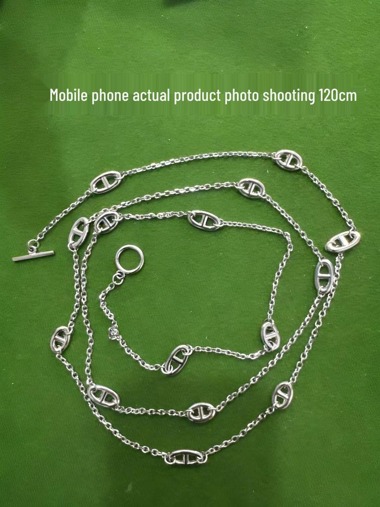 Versatile Light Luxury Titanium Steel Women's Necklace with OT Buckle - Long Chain Pig Nose Design Temperament Accessory.