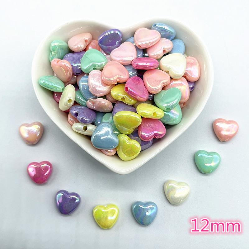30pcs 12mm AB Colour Heart-shaped Acrylic Beads Loose Spacer Beads for Jewelry Making DIY Handmade Bracelet