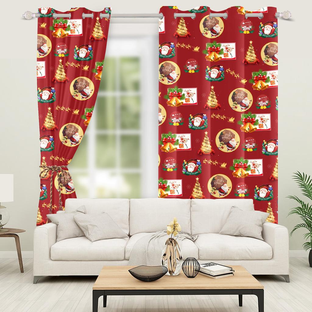 Merry Christmas Curtains Festival Home Interior Set Double Layer Windows Suitable Bedroom Light Blocking Made Of Polyester Decor Window Treatment